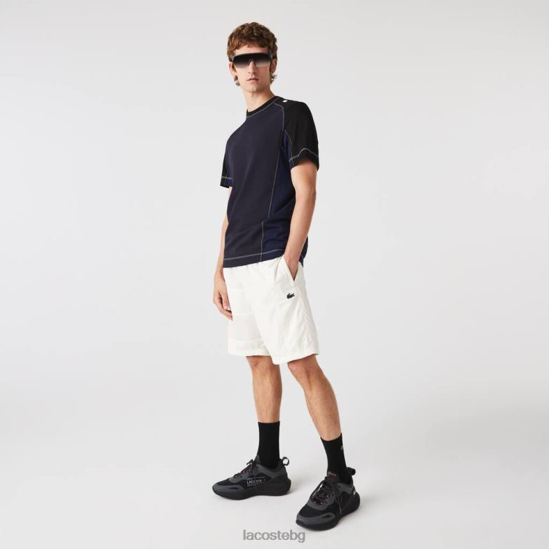 мъже Lacoste бяло къси панталони с ефект на мозайка с цветен блок облекло XTV621501