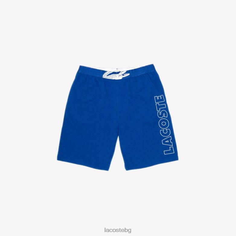 мъже Lacoste синьо/бяло маркови къси панталони от памучен полар облекло XTV621512