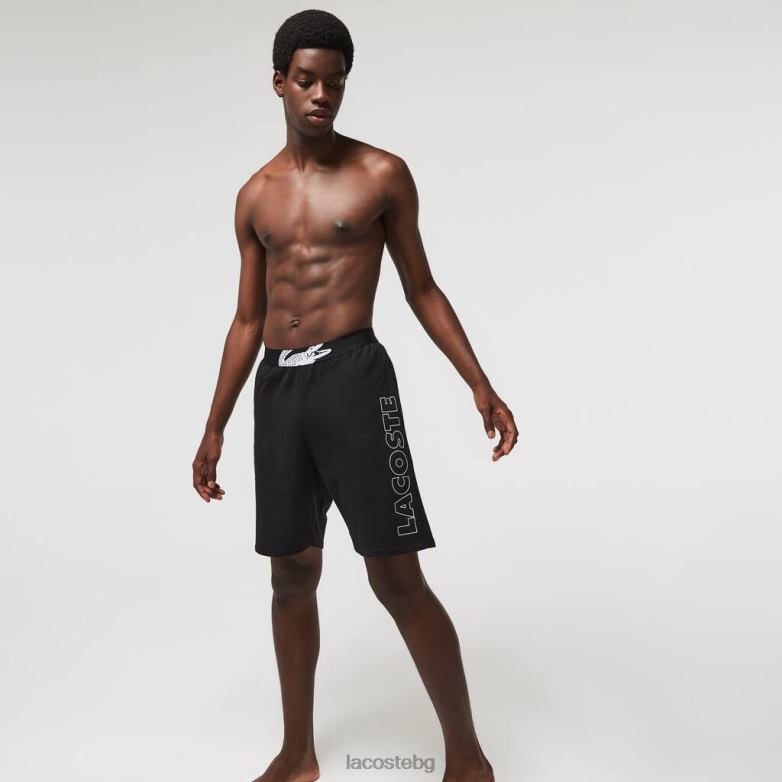 мъже Lacoste Черно бяла маркови къси панталони от памучен полар облекло XTV621513