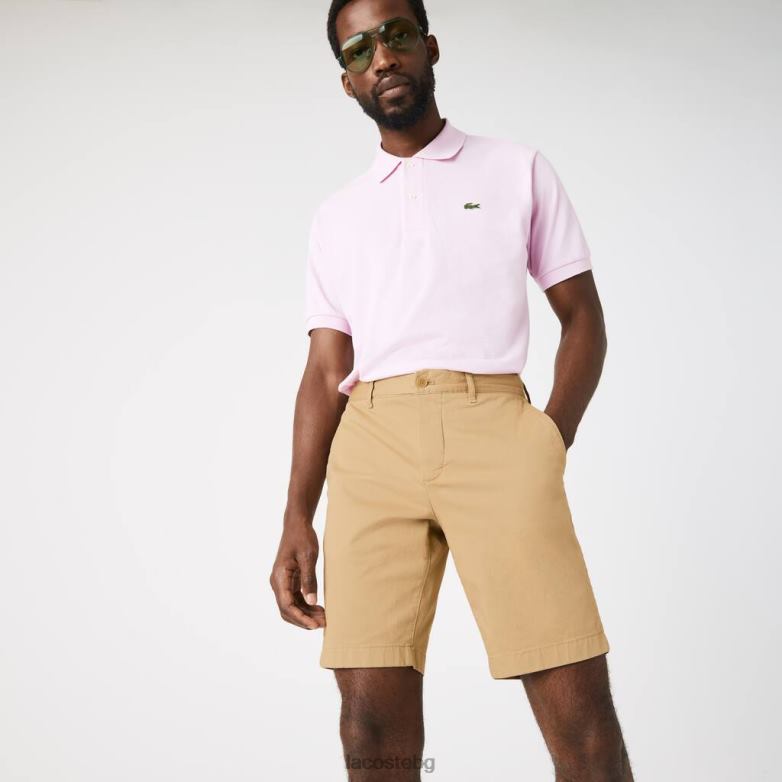 мъже Lacoste бежово прилепнали еластични памучни бермуди облекло XTV621529