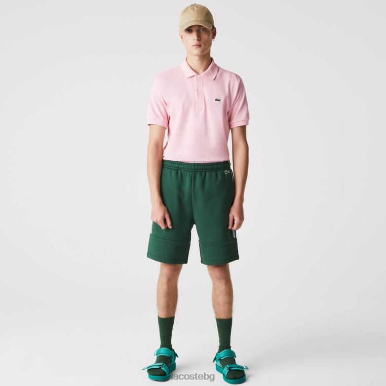 мъже Lacoste зелено къси панталони от памучна смес с маркови ленти облекло XTV621539