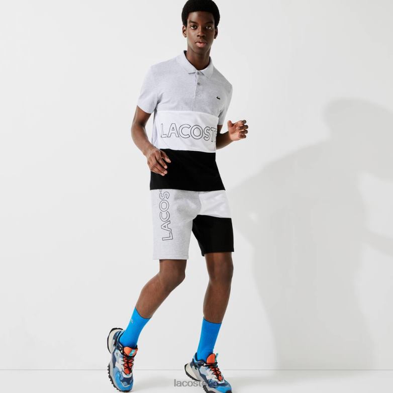 мъже Lacoste сив цвят/бял/черен поларени бермуди с цветни блокове облекло XTV621559