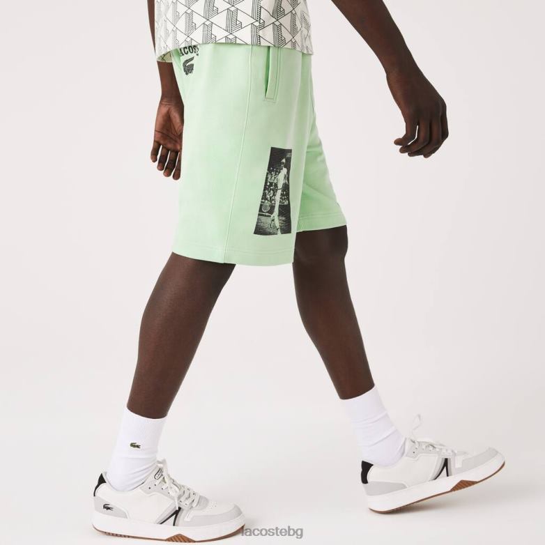 мъже Lacoste зелено памучни къси панталони с принт на живо наследство облекло XTV621585