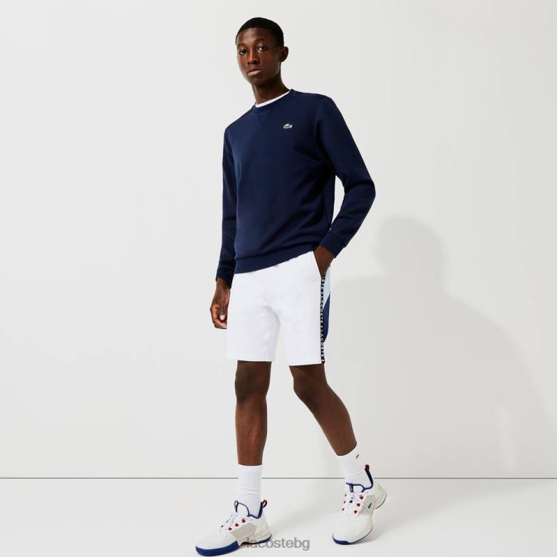 мъже Lacoste бяло/синьо поларени бермуди с ленти с букви облекло XTV621602