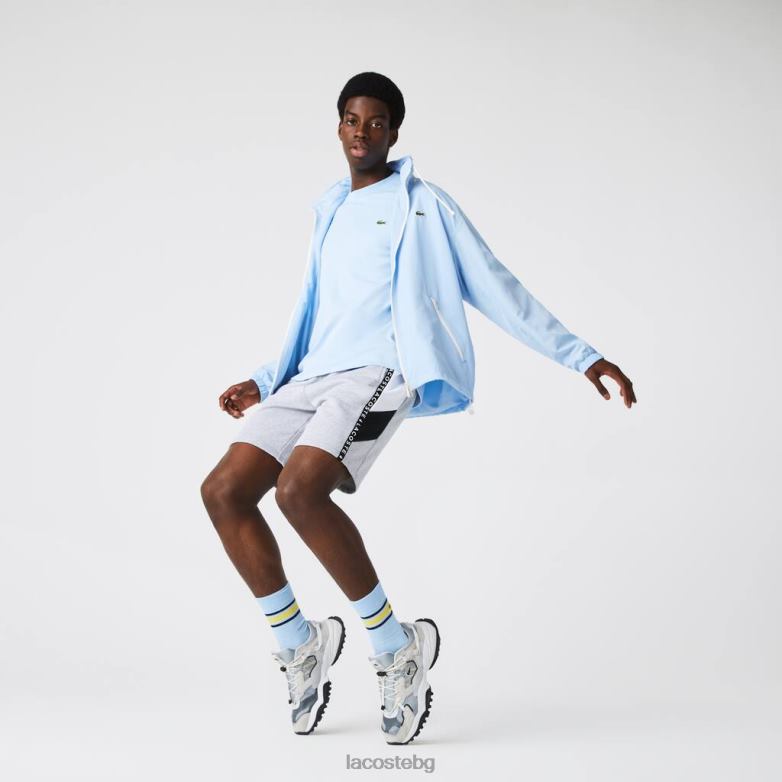 мъже Lacoste сив цвят/бял/черен поларени бермуди с ленти с букви облекло XTV621603