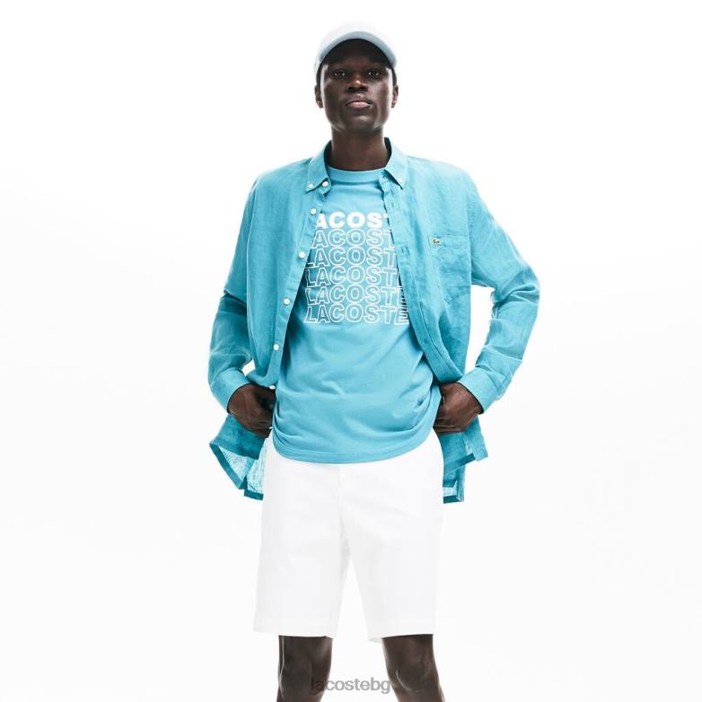 мъже Lacoste бяло стандартни памучни габардинени бермуди облекло XTV621618