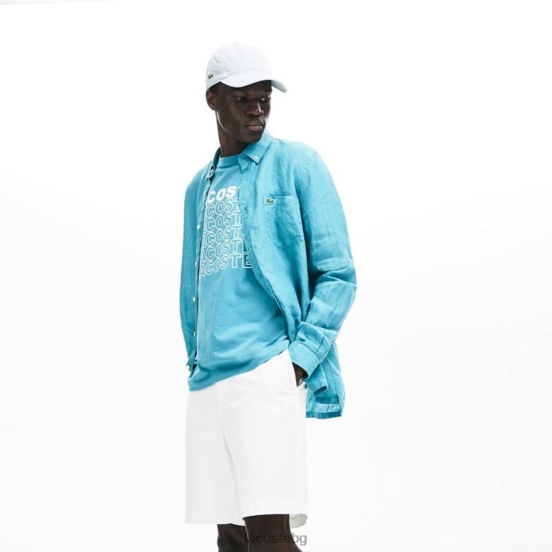 мъже Lacoste бяло стандартни памучни габардинени бермуди облекло XTV621618