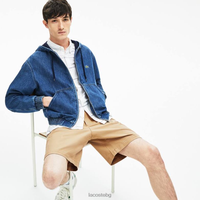 мъже Lacoste бежово стандартни памучни габардинени бермуди облекло XTV621620