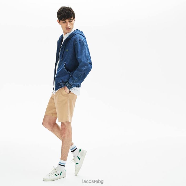 мъже Lacoste бежово стандартни памучни габардинени бермуди облекло XTV621620