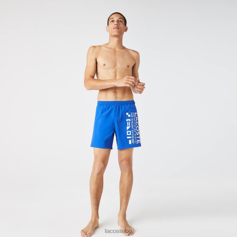 мъже Lacoste синьо/бяло бански шорти с морски принт облекло XTV621661
