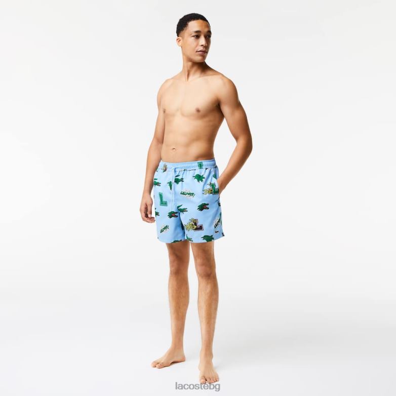 мъже Lacoste синьо/бяло бански с мрежеста подплата облекло XTV621669