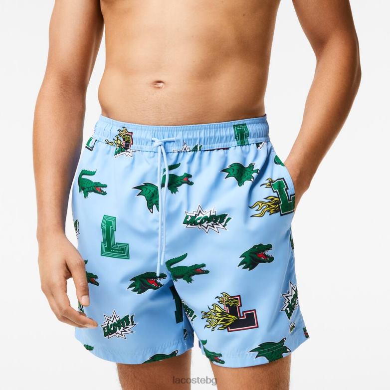 мъже Lacoste синьо/бяло бански с мрежеста подплата облекло XTV621669