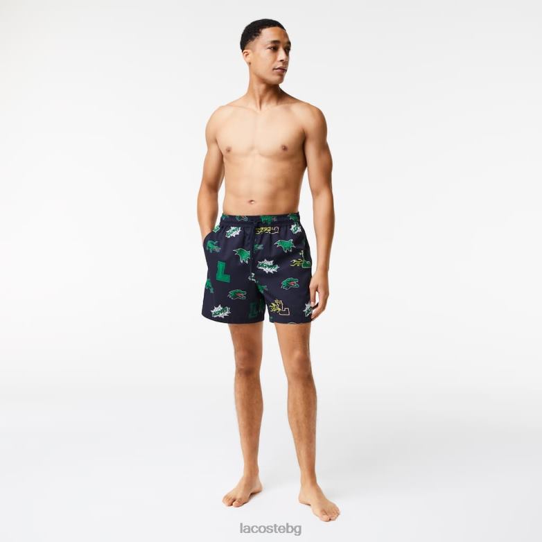 мъже Lacoste тъмносиньо/бяло бански с мрежеста подплата облекло XTV621670