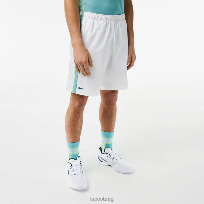 мъже Lacoste бяло/зелено/жълто шорти за тенис от рециклиран полиестер облекло XTV62427