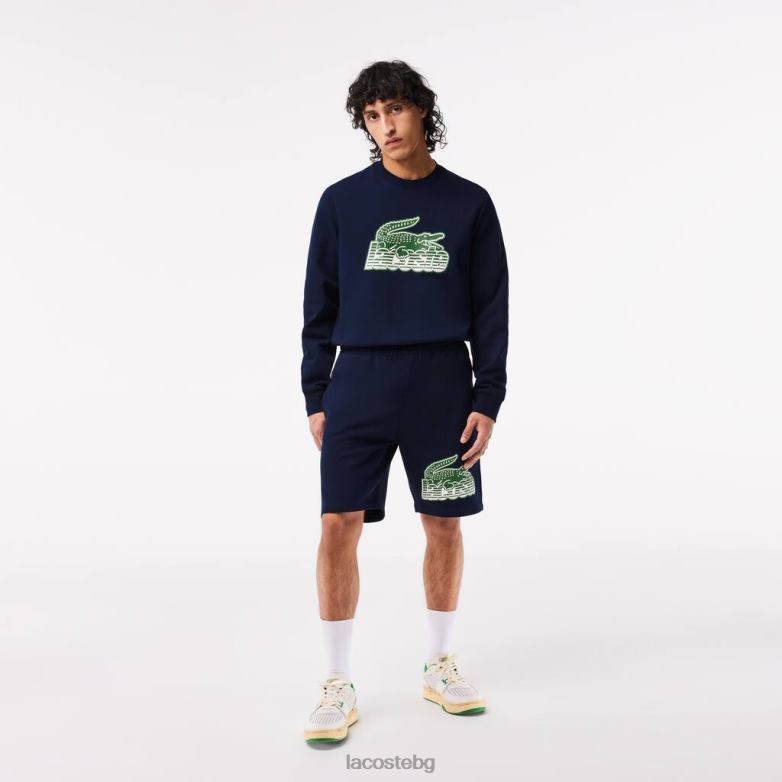 мъже Lacoste тъмносин шорти от нечеткан памучен полар облекло XTV62430