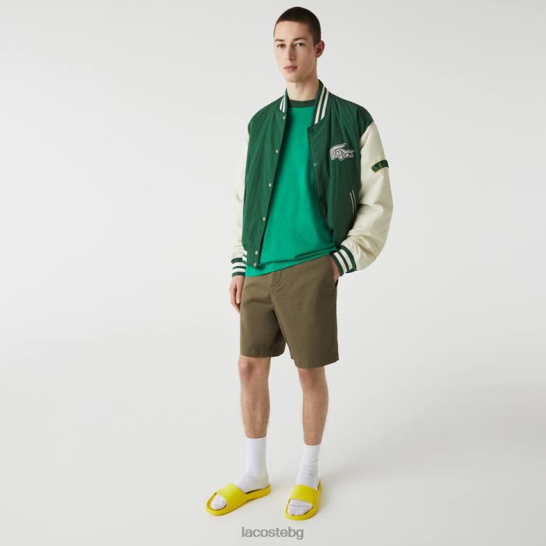 мъже Lacoste каки зелено стандартни бермуди от еластичен органичен памук облекло XTV62437