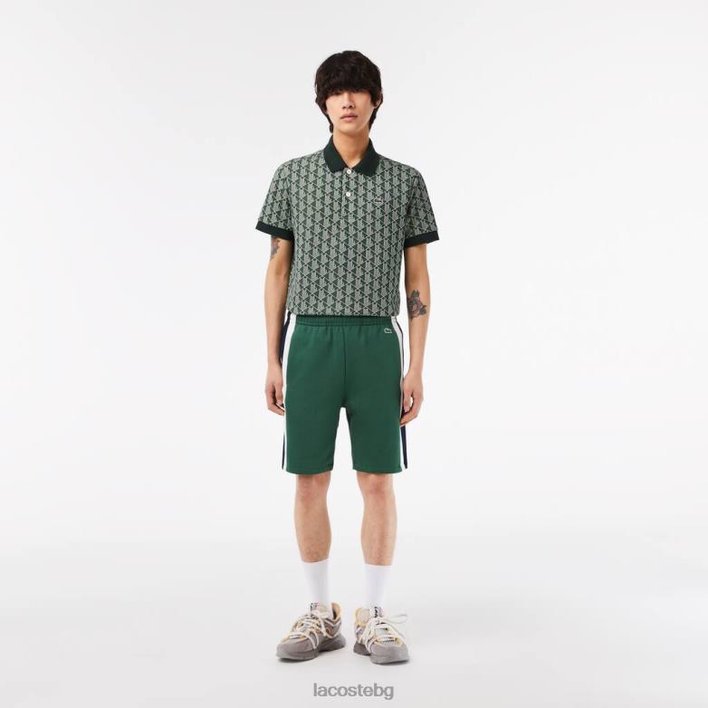 мъже Lacoste зелено/тъмно синьо/бяло къси панталони от матиран полар облекло XTV62456
