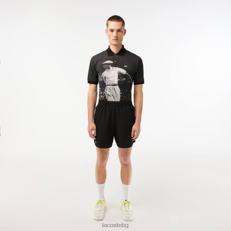 мъже Lacoste черен шорти от еластична мрежа спортно каре облекло XTV62458