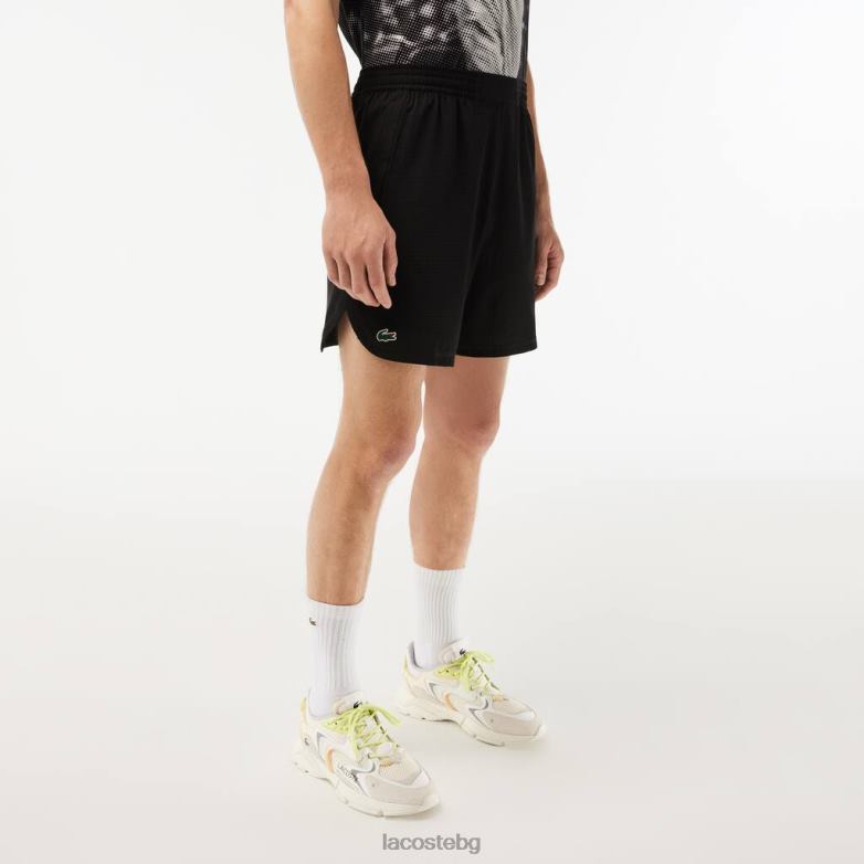 мъже Lacoste черен шорти от еластична мрежа спортно каре облекло XTV62458