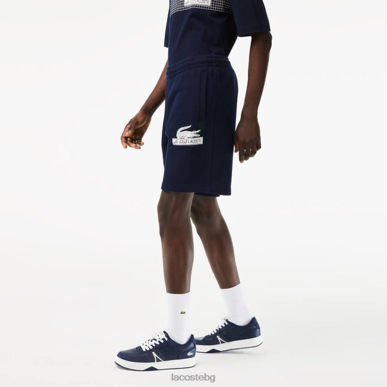 мъже Lacoste тъмносин къси панталони от полар от нечеткан органичен памук облекло XTV62487