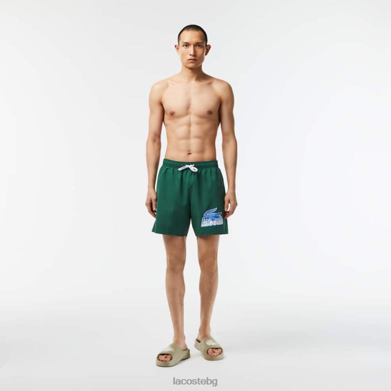мъже Lacoste зелено бързосъхнещи бански с чанта за пътуване облекло XTV62519