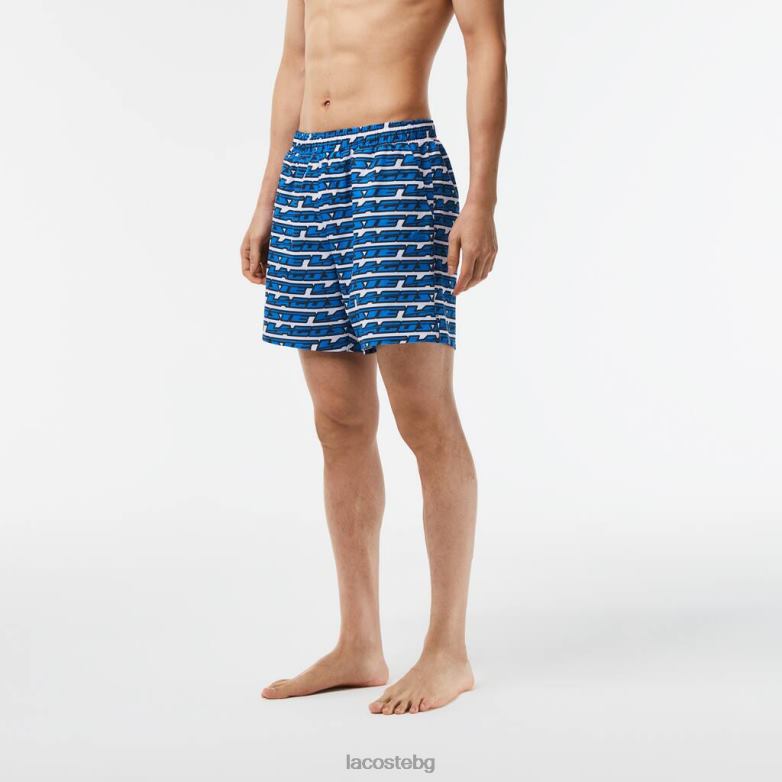 мъже Lacoste бяло/синьо бански с двуцветен принт облекло XTV62524