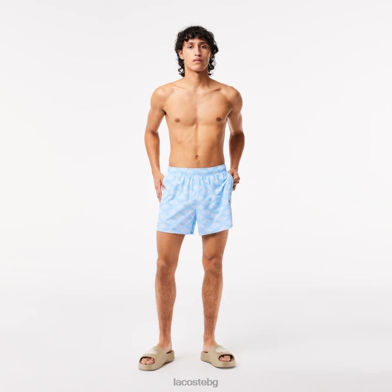 мъже Lacoste синьо/бяло бански гащета с двуцветен печат на монограм облекло XTV62529