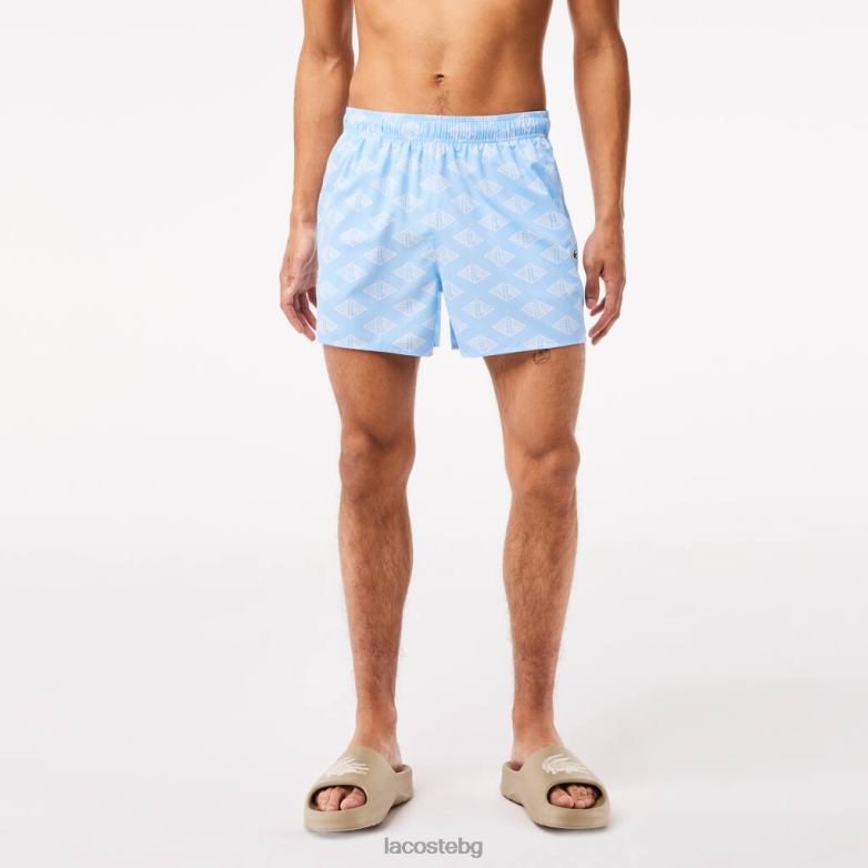 мъже Lacoste синьо/бяло бански гащета с двуцветен печат на монограм облекло XTV62529