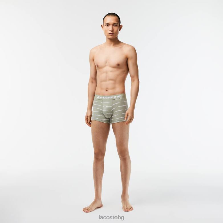 мъже Lacoste каки зелено/сиво chine/бяло Опаковка от 3 контрастни гащета на талията облекло XTV62467