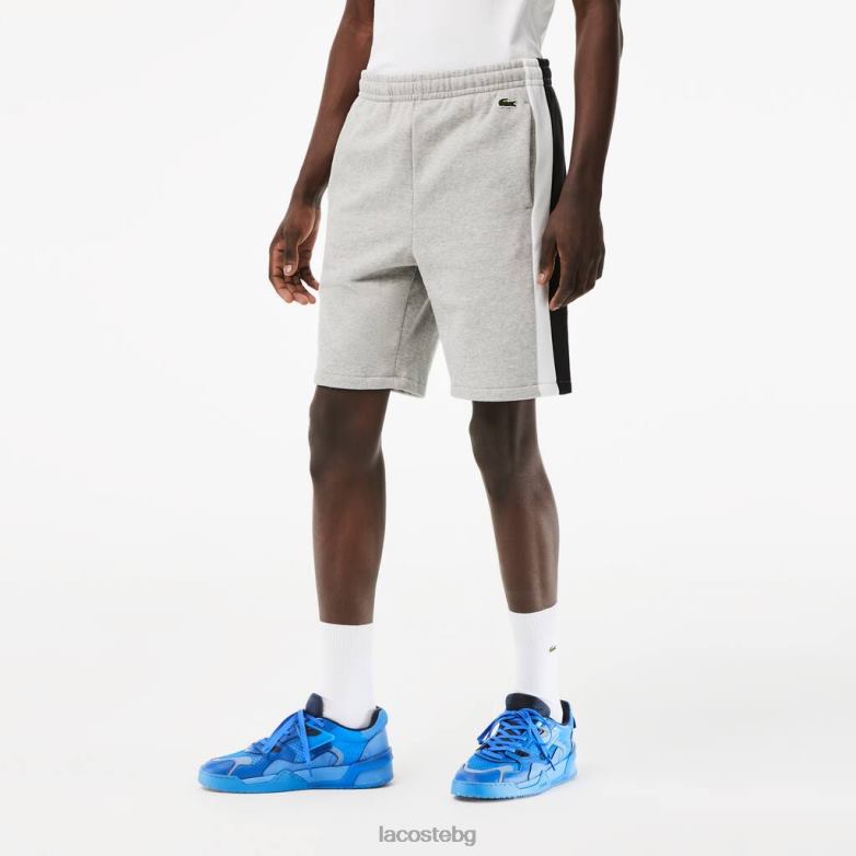мъже Lacoste сив chine/черно/бяло къси панталони от матиран полар облекло XTV62455