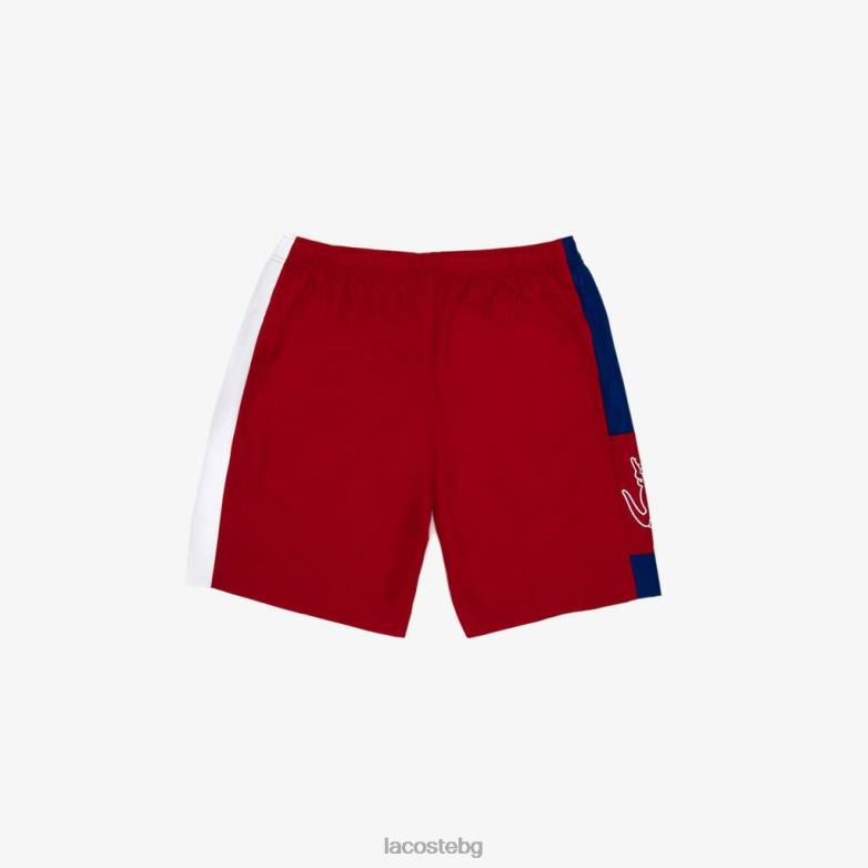 мъже Lacoste червено/бяло/синьо/бяло спортни леки къси панталони colorblock облекло XTV621625