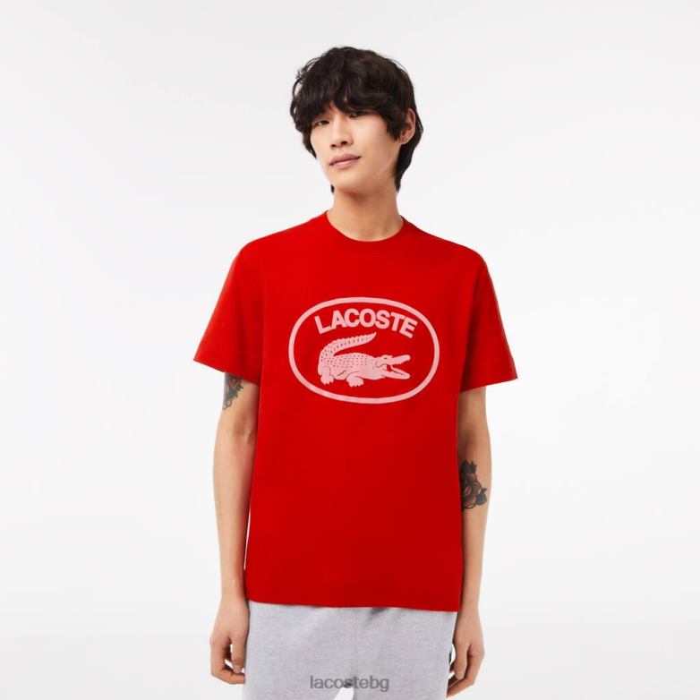 мъже Lacoste червено/розово памучна тениска със спокойна кройка в тон в тон облекло XTV62131