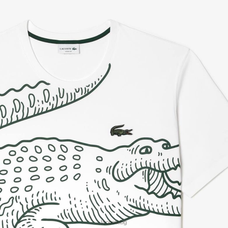 мъже Lacoste бяло широка памучна тениска - голям размер - висок облекло XTV62136