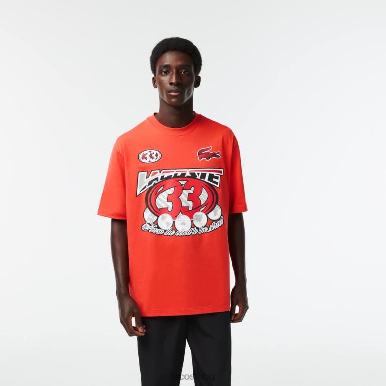 мъже Lacoste оранжево широка тениска с щампа от памучно трико облекло XTV62145