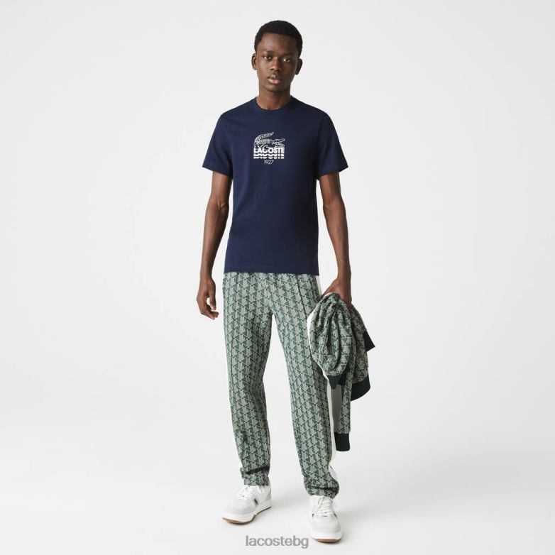 мъже Lacoste тъмносин памучна тениска с кръгло деколте с марка крокодил облекло XTV621580