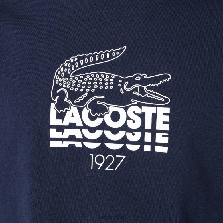 мъже Lacoste тъмносин памучна тениска с кръгло деколте с марка крокодил облекло XTV621580