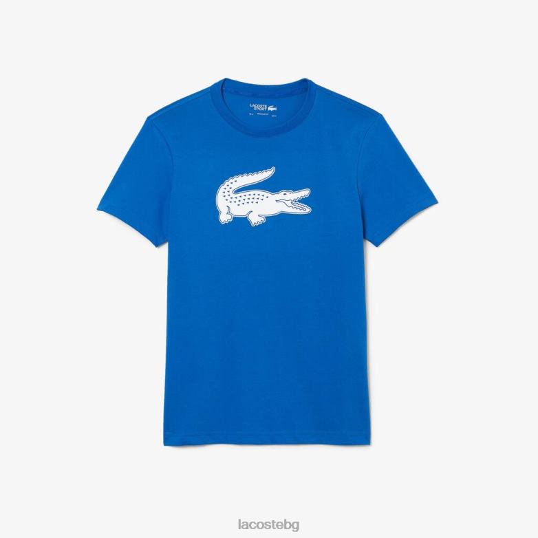 мъже Lacoste синьо/бяло спортна дишаща тениска от триизмерен крокодил от трико облекло XTV621589