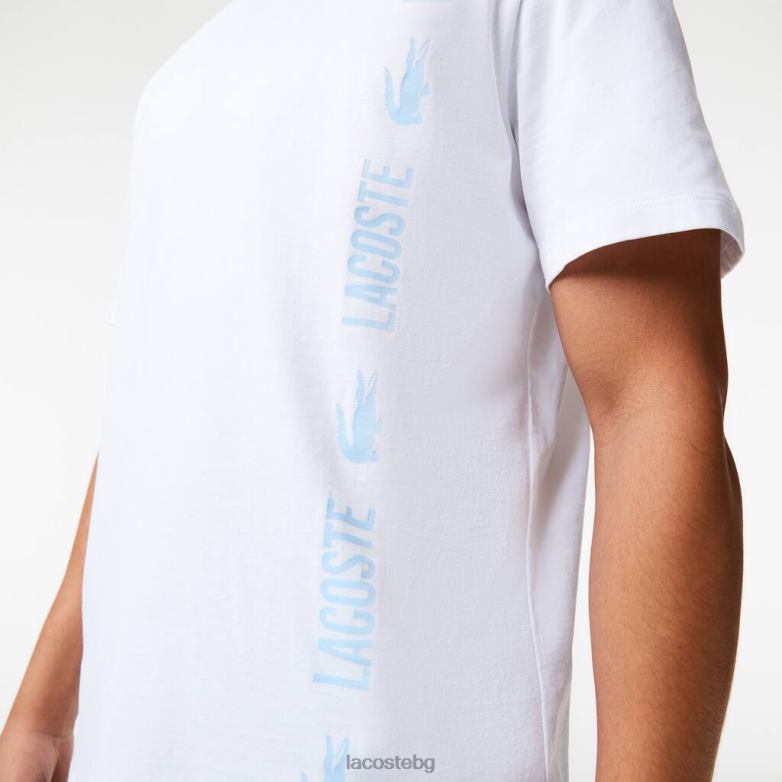мъже Lacoste бяло спокойна тениска с марка крокодил облекло XTV621627