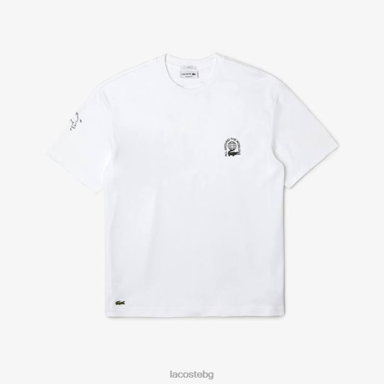 мъже Lacoste бяло спокойна тениска от трико от органичен памук облекло XTV62224
