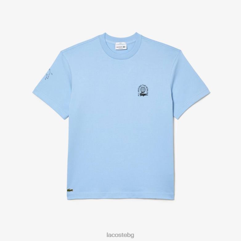 мъже Lacoste син спокойна тениска от трико от органичен памук облекло XTV62225