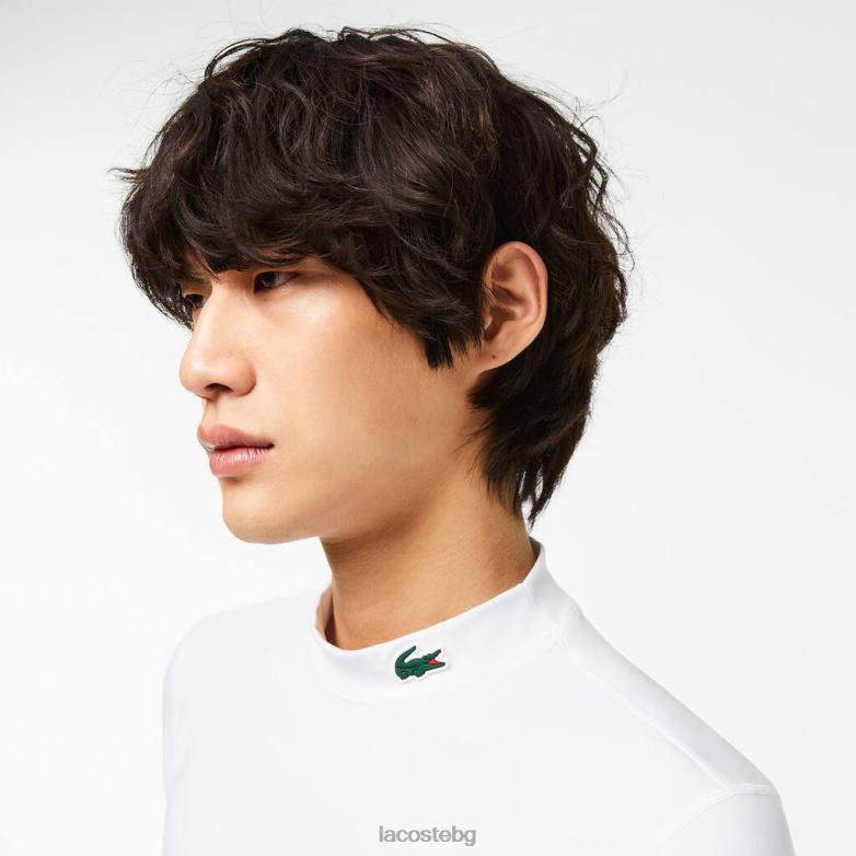 мъже Lacoste бяло спортна стегната тениска с дълъг ръкав облекло XTV62245