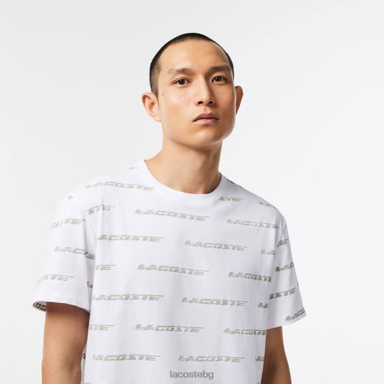 мъже Lacoste бяло/каки зелено тениска с лого от памучно трико облекло XTV62502