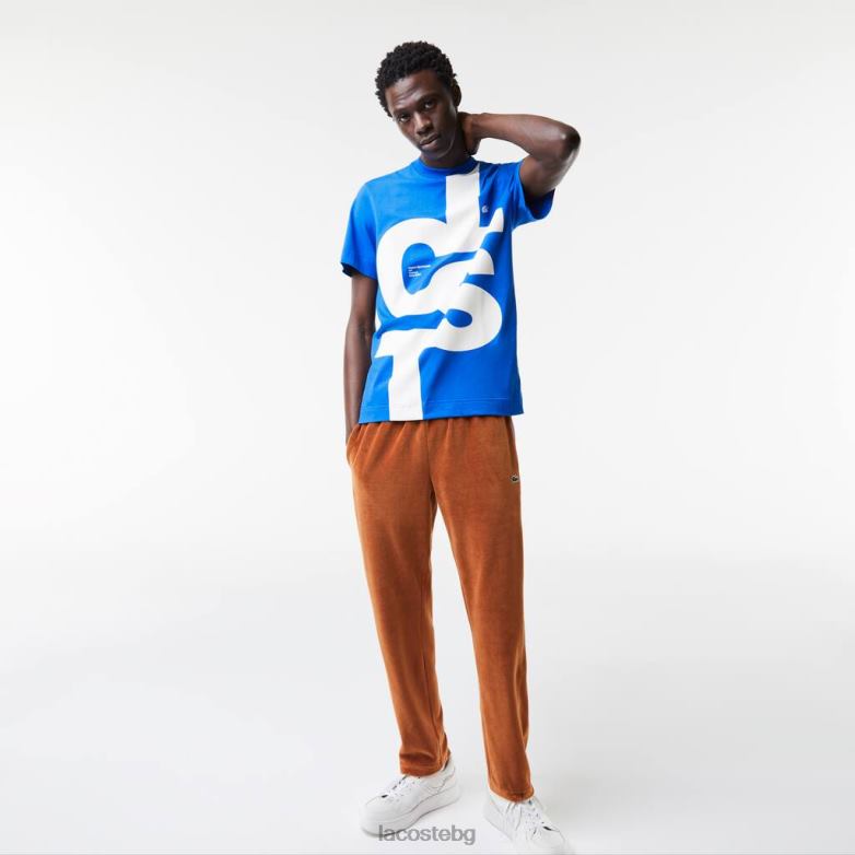 мъже Lacoste син стандартна памучна тениска с контрастен надпис облекло XTV62568