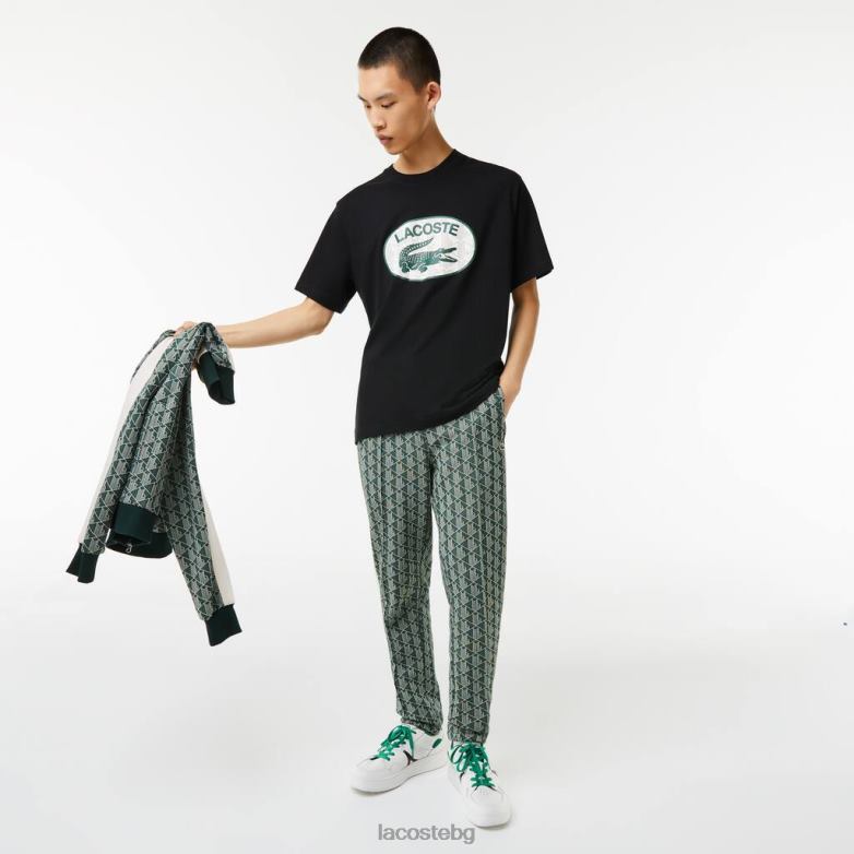 мъже Lacoste черен стандартна тениска с щампа на монограм облекло XTV62578