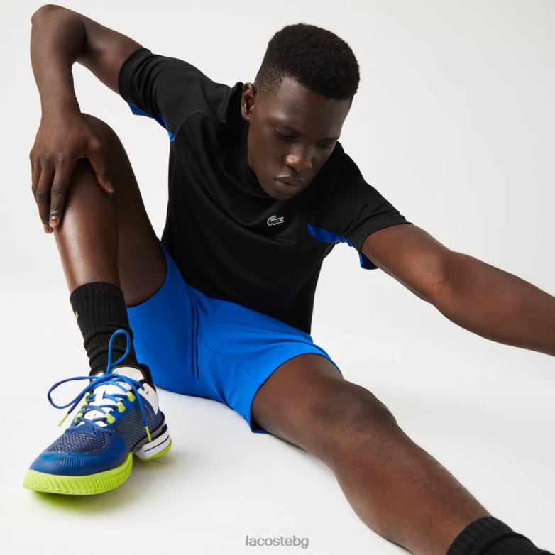 мъже Lacoste черно/синьо спортна тениска с цветни блокове ултра-суха пике тениска облекло XTV62585