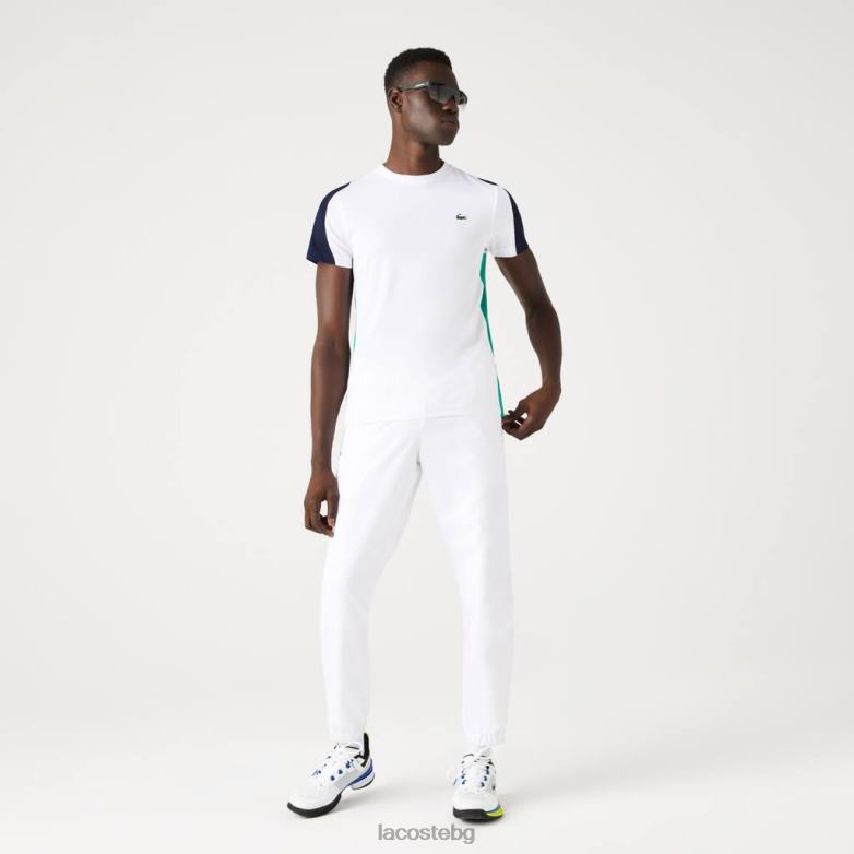 мъже Lacoste бяло/тъмно синьо/зелено спортна тениска с крокодилски принт облекло XTV62588