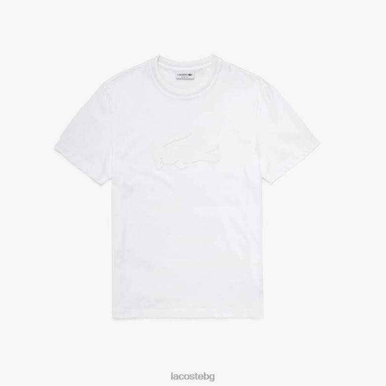 мъже Lacoste бяло спортна дишаща тениска с принт облекло XTV62628