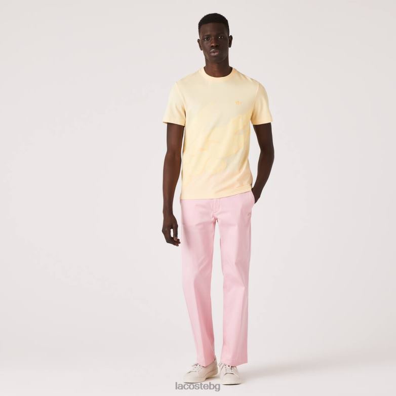 мъже Lacoste жълто Еластична тениска от органичен памук с кръгла яка с крокодилски принт облекло XTV62636