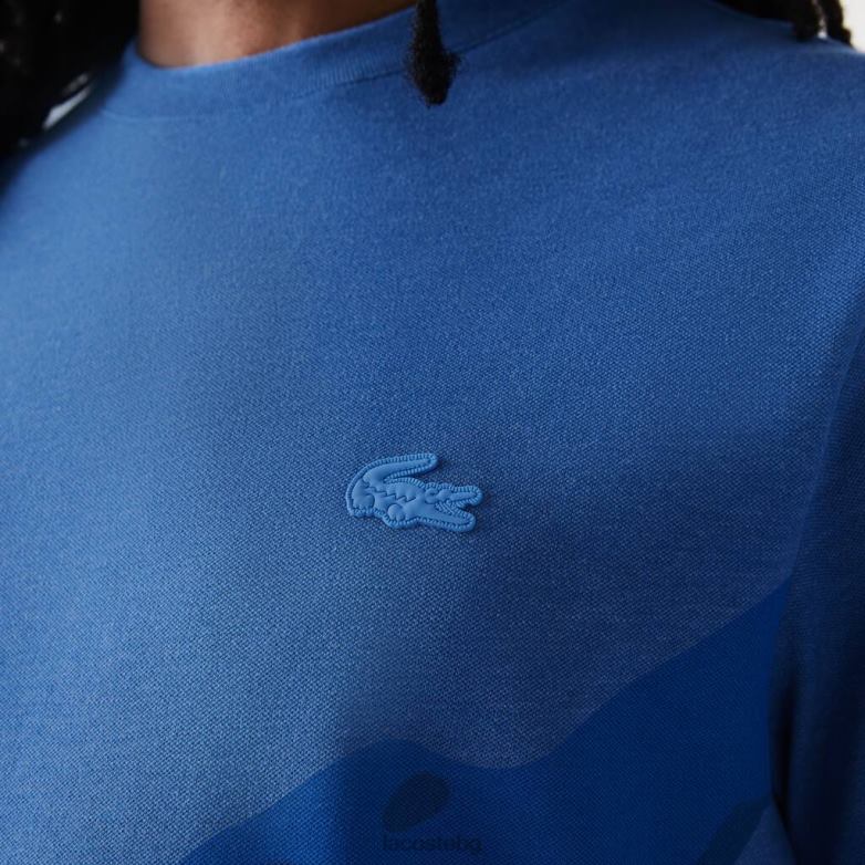 мъже Lacoste син чайн Еластична тениска от органичен памук с кръгла яка с крокодилски принт облекло XTV62639