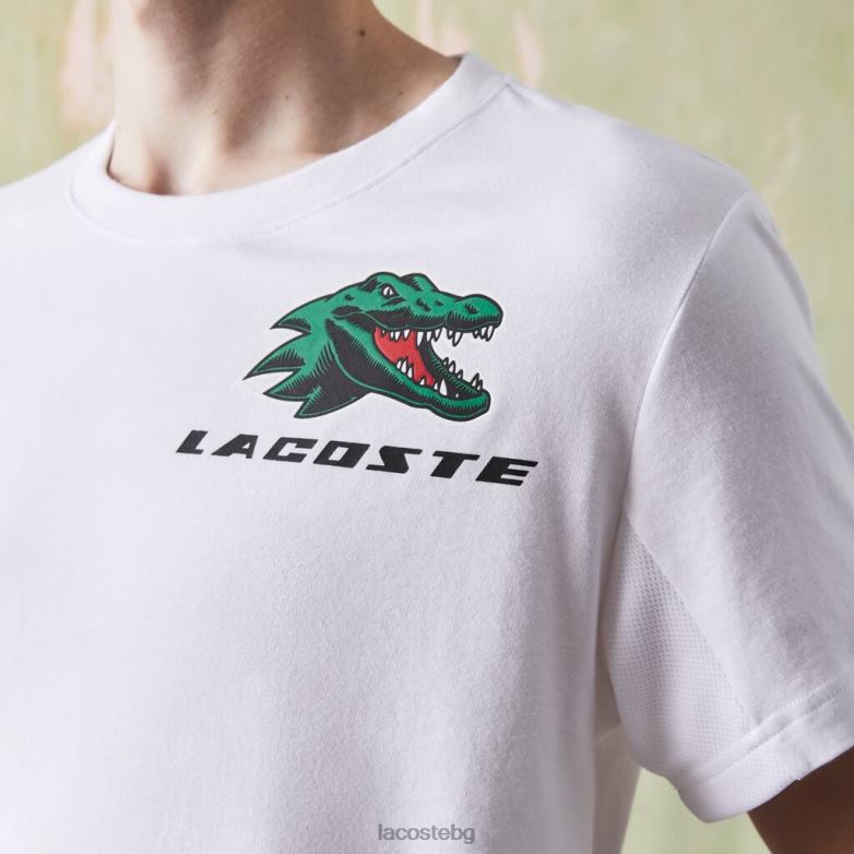 мъже Lacoste бяло спортна тениска с крокодилски принт облекло XTV62681